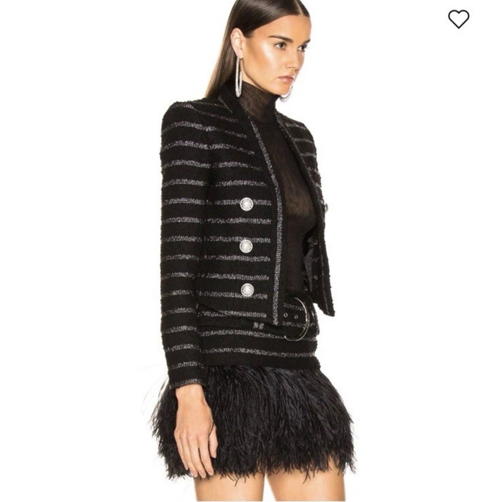 Balmain Black Tweed Cropped Striped Jacket - Picture 3 of 9